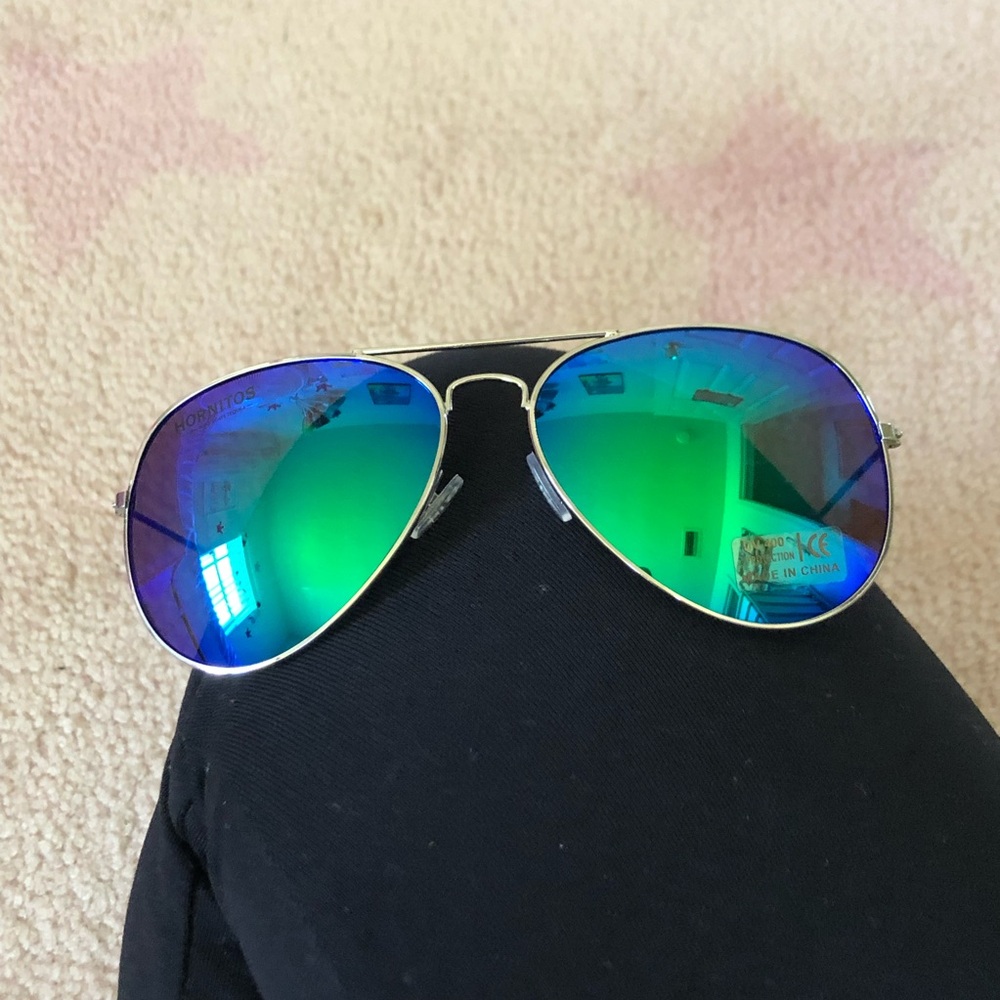 Aviator Sunglasses with Blue and Green Lenses - Picture 2 of 4